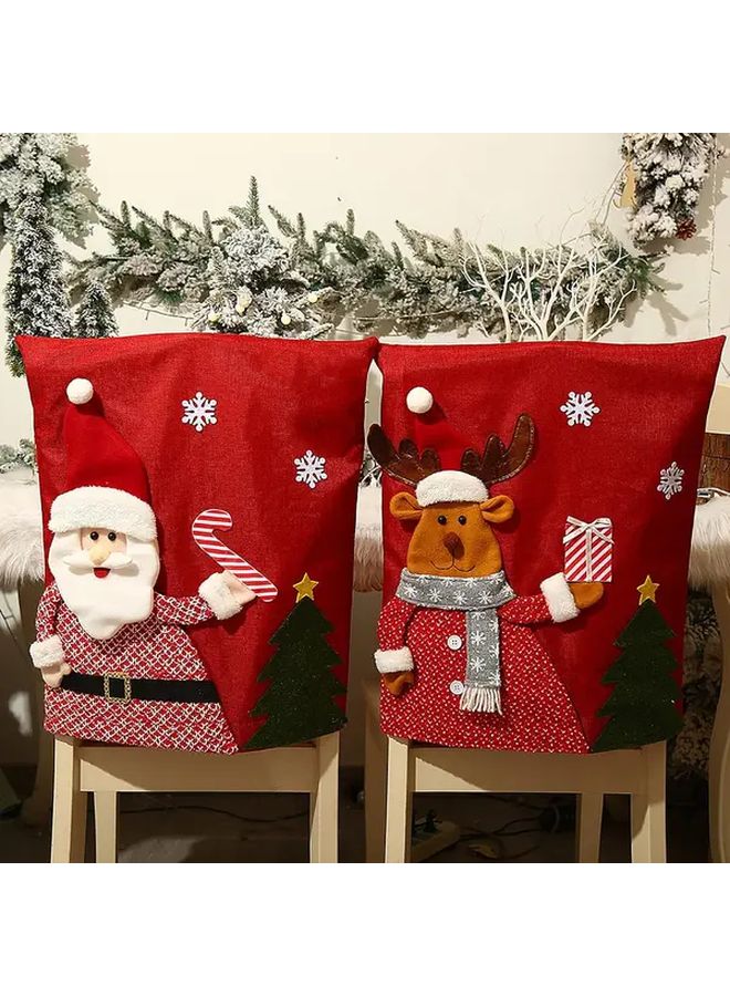 6pcs Christmas Chair Covers Santa Snowman Reindeer Designs Red White Striped Ribbons - Image 2